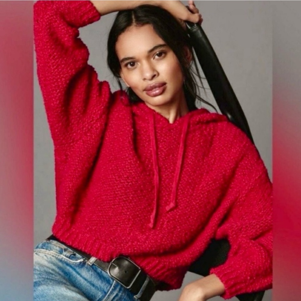Pilcro Anthropologie Sailcloth Hoodie LS Sweater Size XXS Raspberry Red